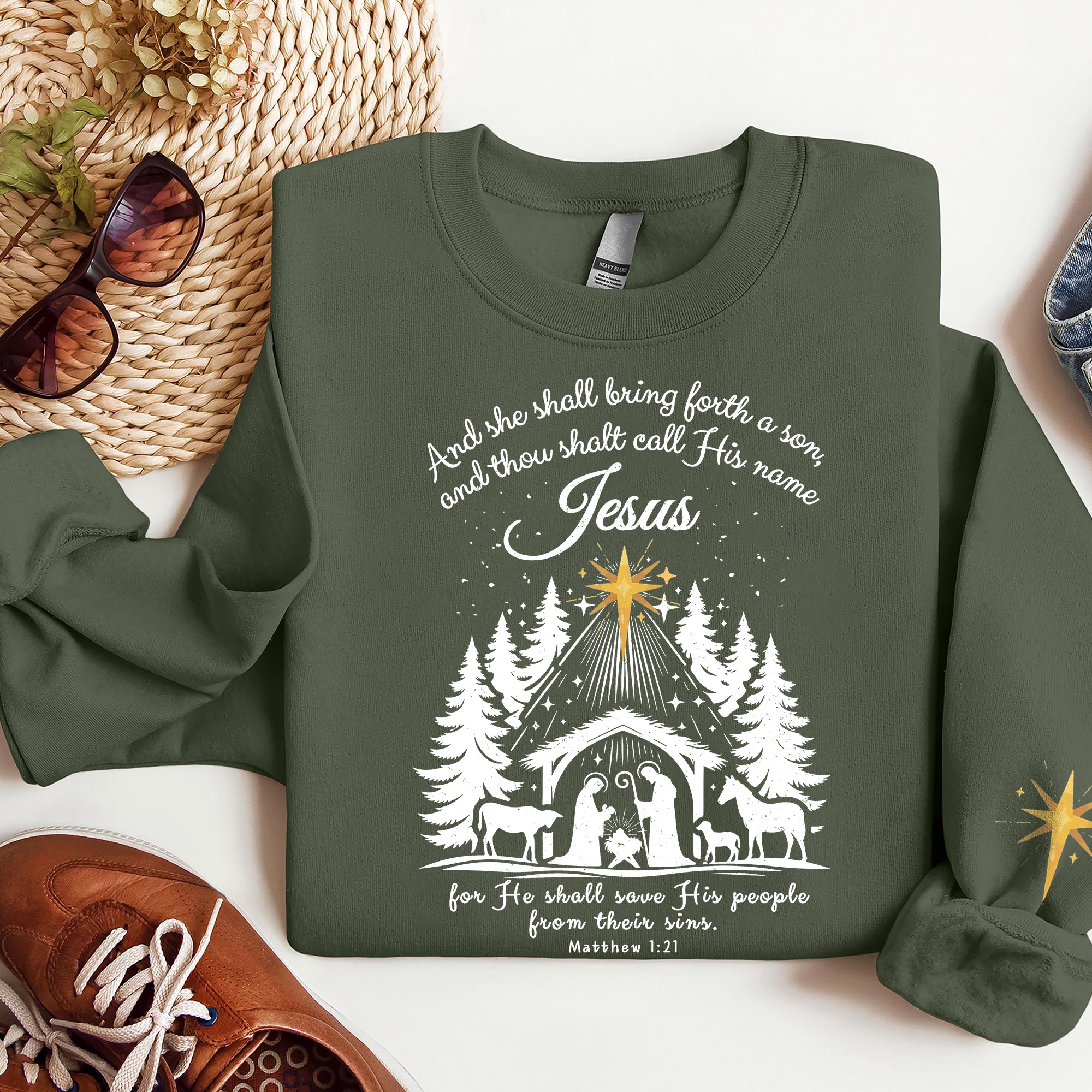 Jesus Christmas Sweatshirt, She Shall Bring Forth a Son Sweatshirt, Nativity Scene Sweatshirt. ILAF14